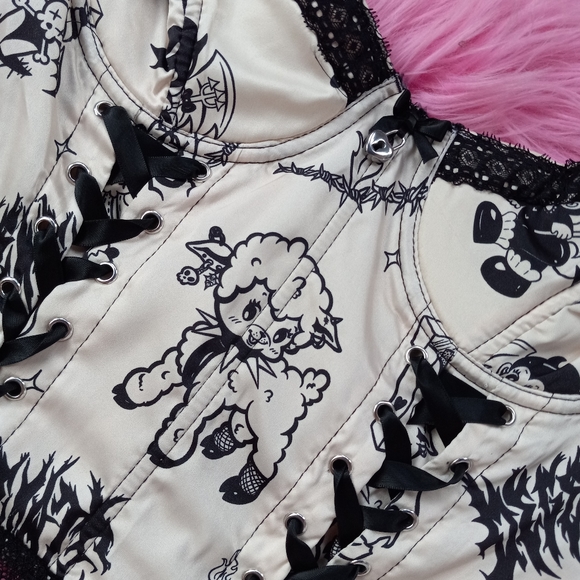 DK kawaii goth creepy cute dbl corset laced top & metal stud skirt set SOLD! - Picture 6 of 15